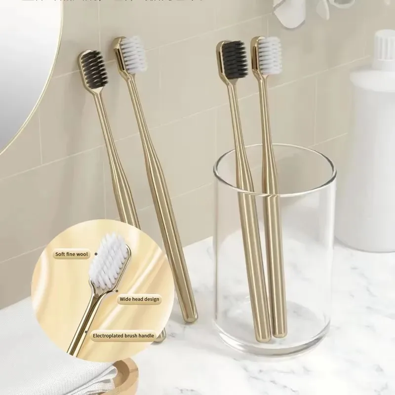 

1/2/4/6Pcs Luxury Soft Toothbrush Men Women Adult Tooth Brush Electroplate Gold Color Dental Brushes Toothbrushes Customizable