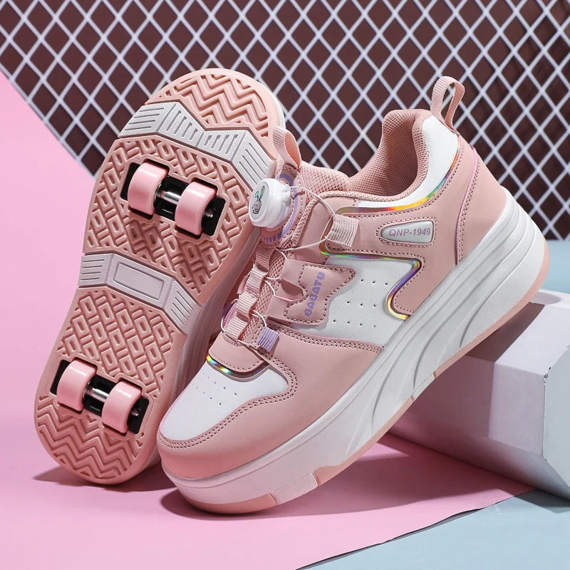 Youth New Roller Shoes Parkour Retractable Walking Urban Children With 4 Wheels Deformation Skate Shoes Fashion Casual Sneakers