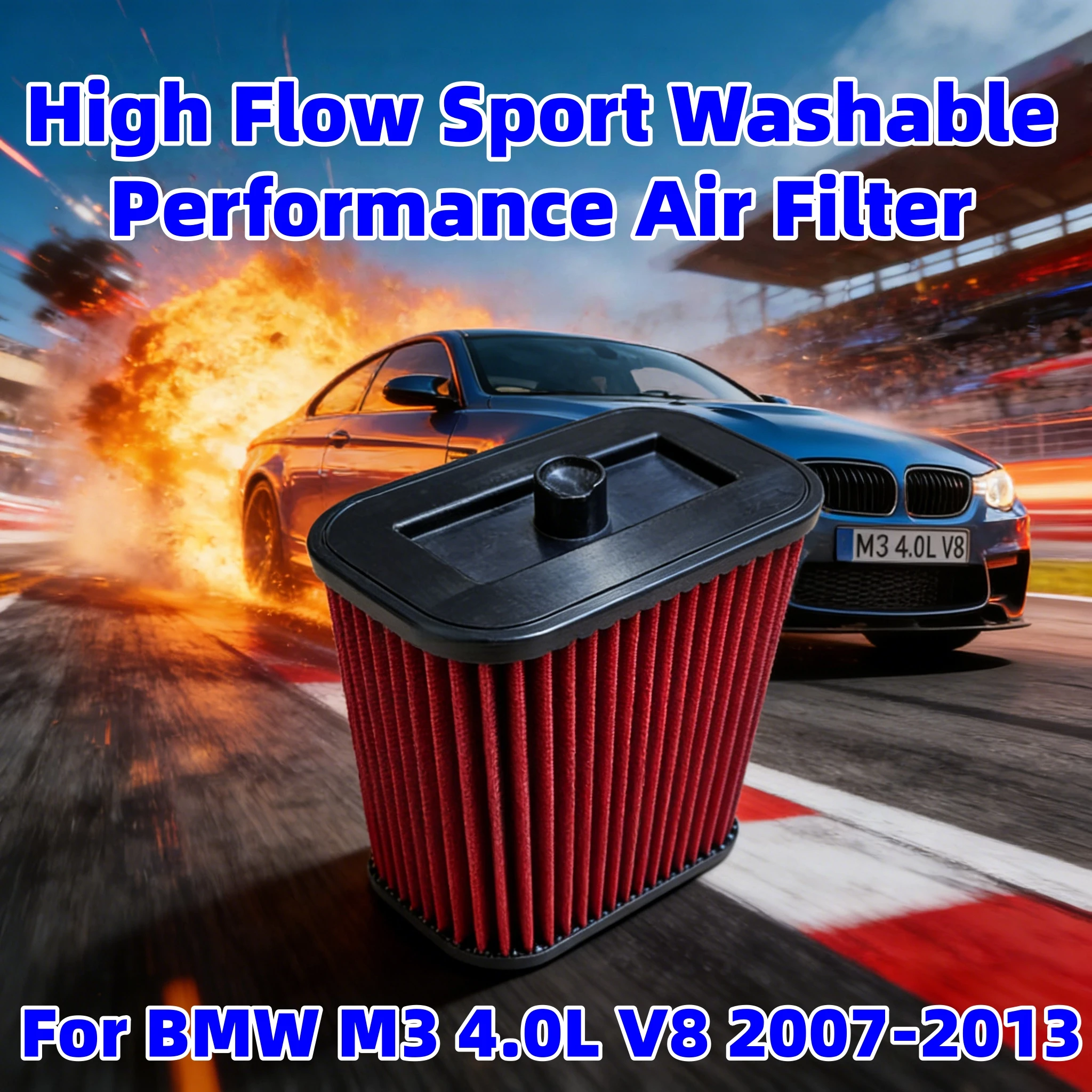 

High Flow Sport Washable Performance Air Filter Replacement For BMW M3 E90 E92 E93 4.0 4.4 S65 B40 2007-2013 E-2994 13727838804
