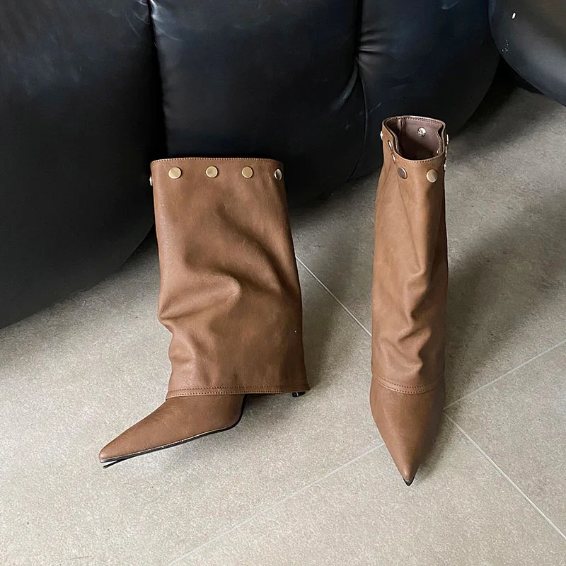 

Модные женские современные сапоги до колена с заклепками, женские туфли без шнуровки, женские длинные сапоги с острым носком на каблуке, туфли-лодочки, женские туфли