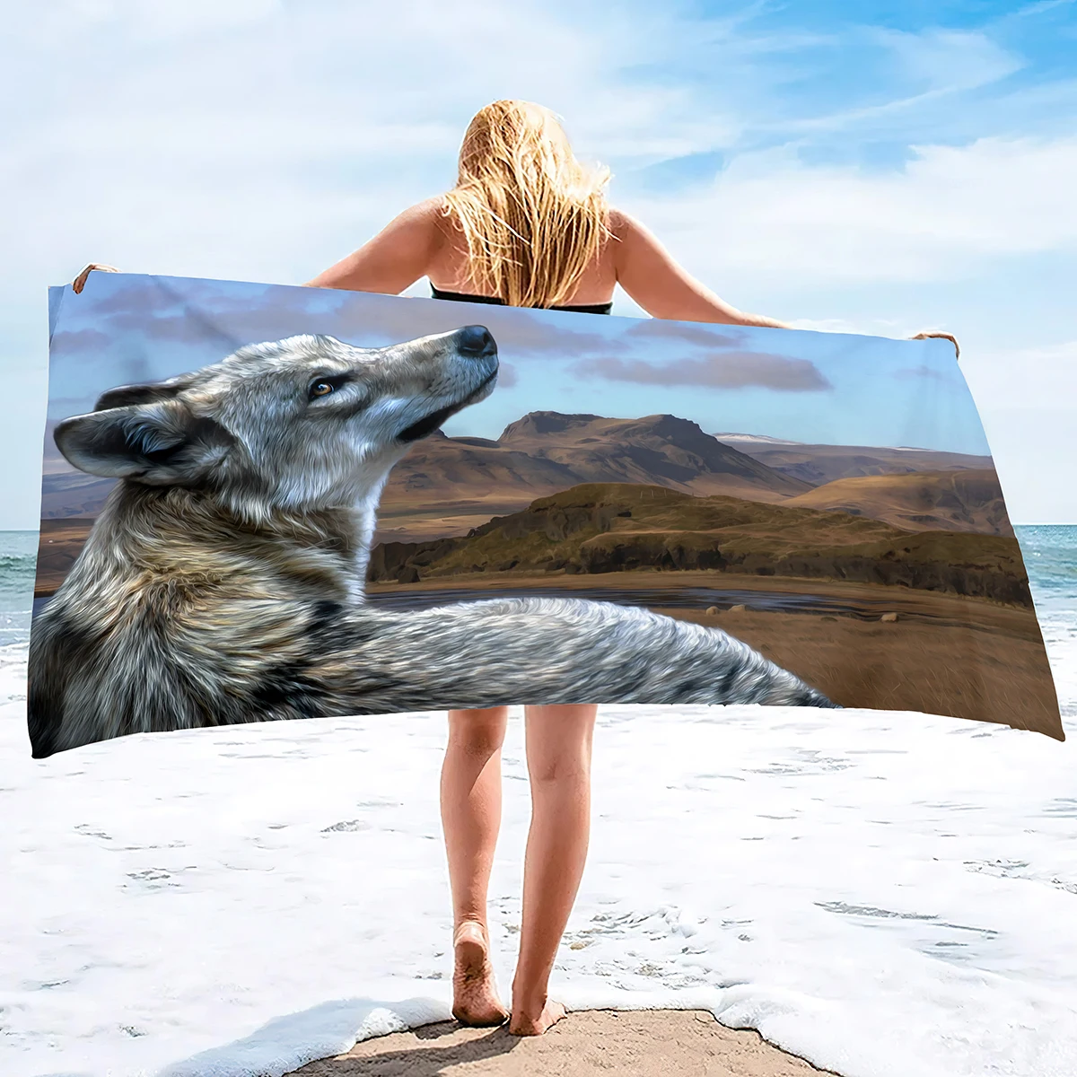 Wolf Beach Towel,Oversized Microfiber Bath Towel, Quick Dry   Towel Sand Free for Travel Camping Swimming Yoga Sports