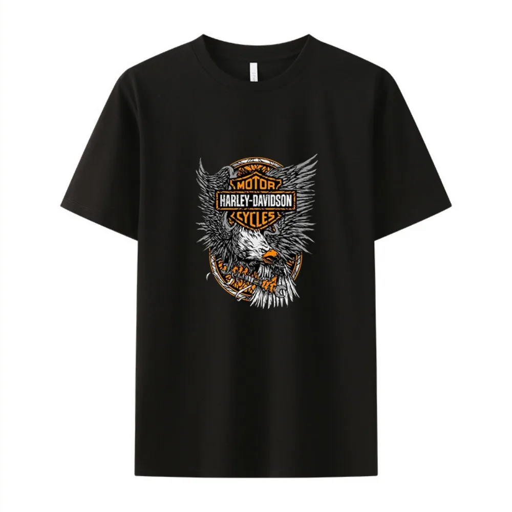 Neues Sommer Harley Davidson Motorrad T-Shirt aus Baumwolle mit Aufdruck, Modisches Damen-Kurzarmshirt, Atmungsaktives Harley-Oberteil