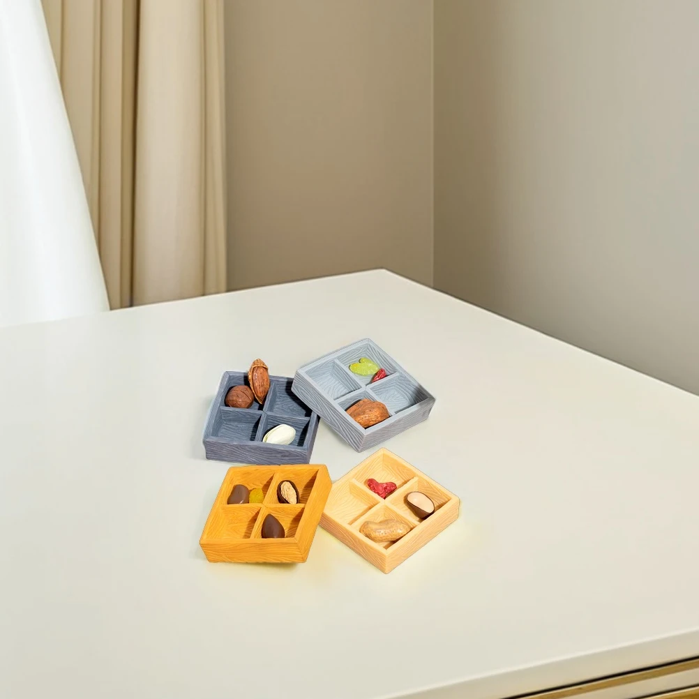 4-teilige Mini-Aufbewahrungsbox aus Kunstharz mit Microlandscape-Dekor und realistischem Vier-Gitter-Layout für die Präsentation kleiner Gegenstände, kreatives Puppenhaus