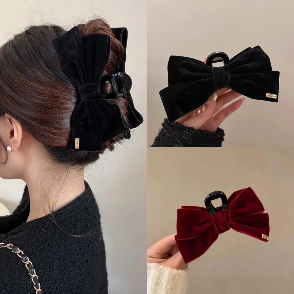 Pinzas para el pelo de terciopelo negro de doble cara para mujer, Clips de tiburón con textura avanzada, horquilla para la Cabeza trasera, pasadores de moda, accesorios para el cabello