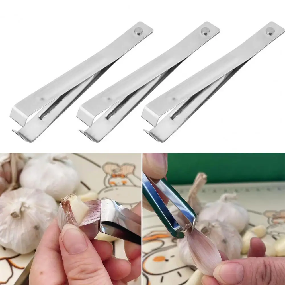 3Pcs Garlic Peeler Clips Stainless Steel Garlic Peeler Skin Fish Bones Chicken Duck Feathers Remover Tweezers Kitchen Tool