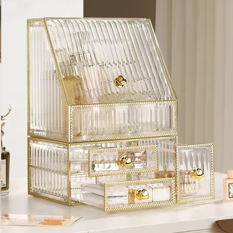 New desktop stackable transparent multi-layer cosmetic storage box drawer pet plastic storage box set