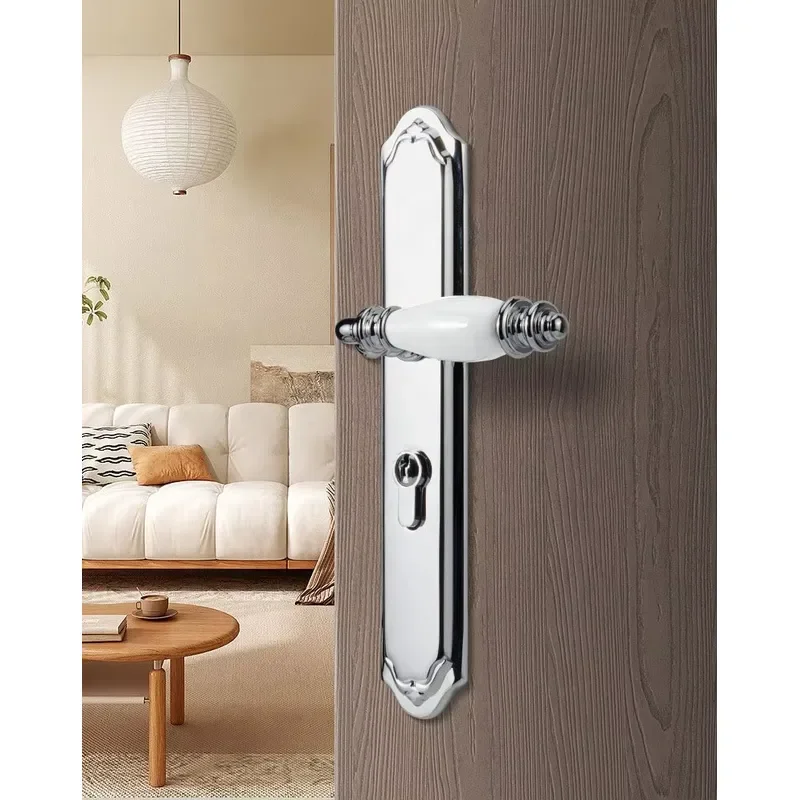 Hot Sale Brass Ceramic Mute Magnetic Interior Door Handle Set for Wooden Doors 5