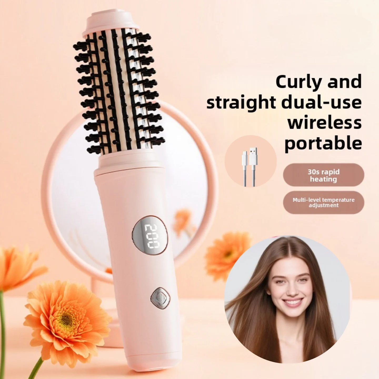 Haarglätter und Lockenkamm 3-in-1, kabelloses, tragbares Gerät, ideal für die tägliche Pflege und als Geschenk für Reisen. – Detail 5