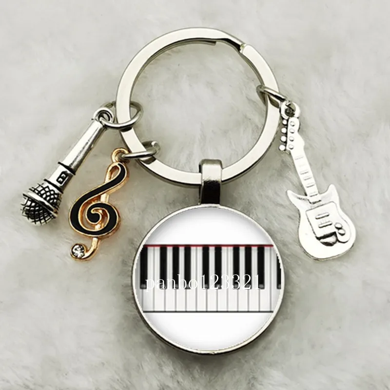 Musical Instrument Piano Guitar Electronic Organ Music Keychain Pendant Musical Note Keychain Keyring Music Glass Dome Jewelry