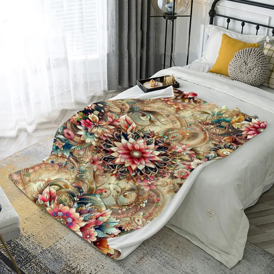 

Floral Pattern Blanket Microfiber Flannel Cover Blanket Bedroom Living Room Sofa Soft And Comfortable Home Decoration