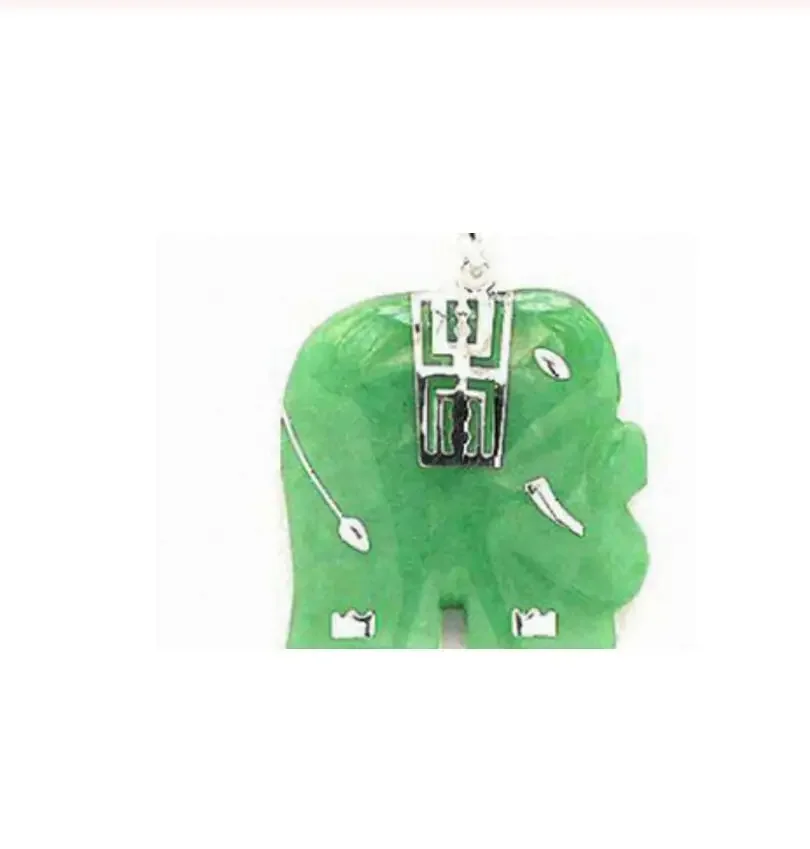 

Lovely Green Jade 18KWGP Elephant Pendant & Necklace