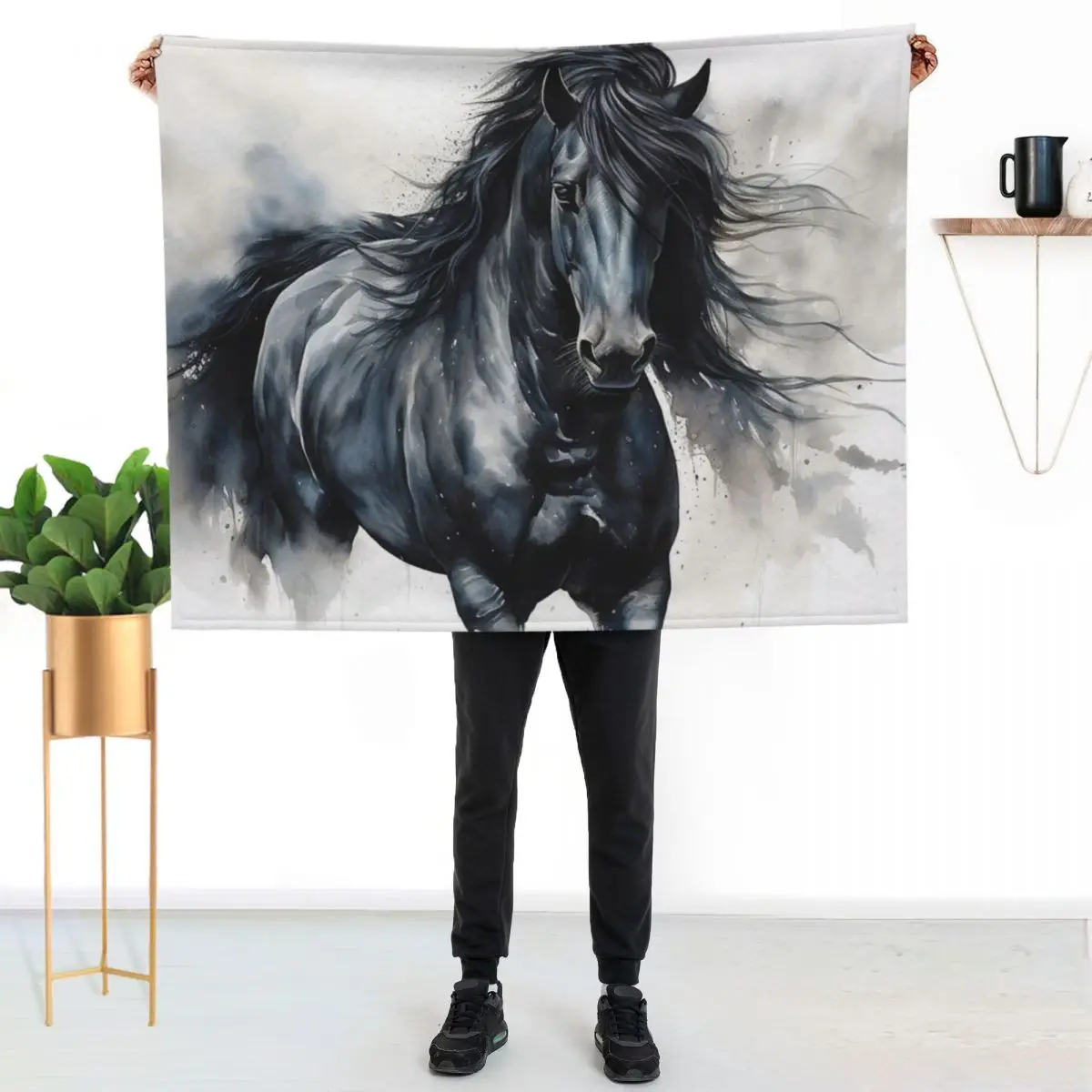 

Graceful Power: Friesian Horse in White Throw Blanket Warm Throw Blanket Gift for Anniversary