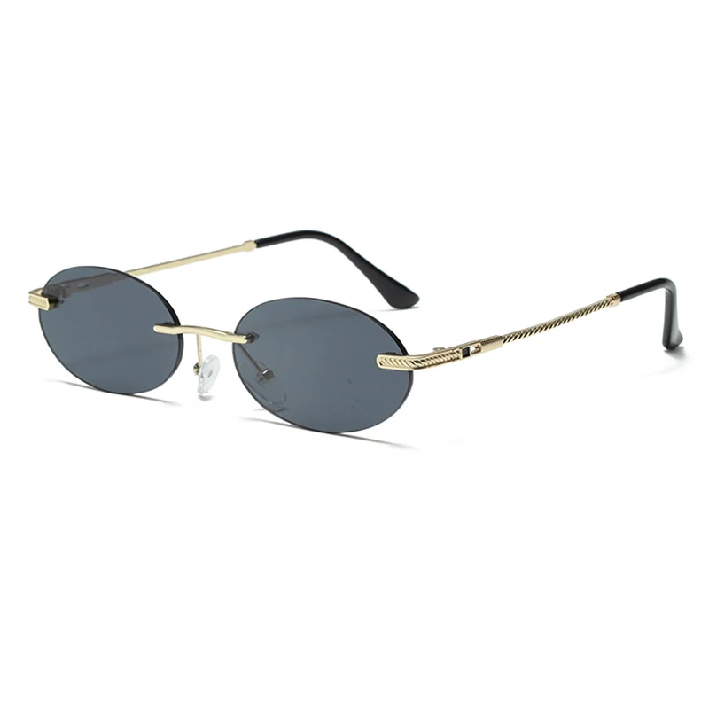 Fashion Oval Sunglasses Small Rimless Shades Luxury Brand Designer Women Men Metal Blue Sun glasses High Quality UV400 Eyewear