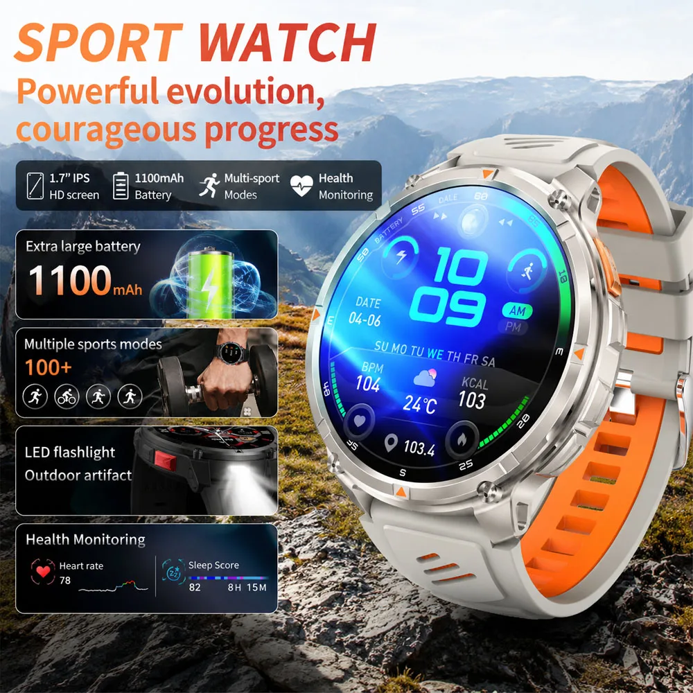 1100mAh Battery Men Smart Watch 1.7 Screen Sports Tracker Ou
