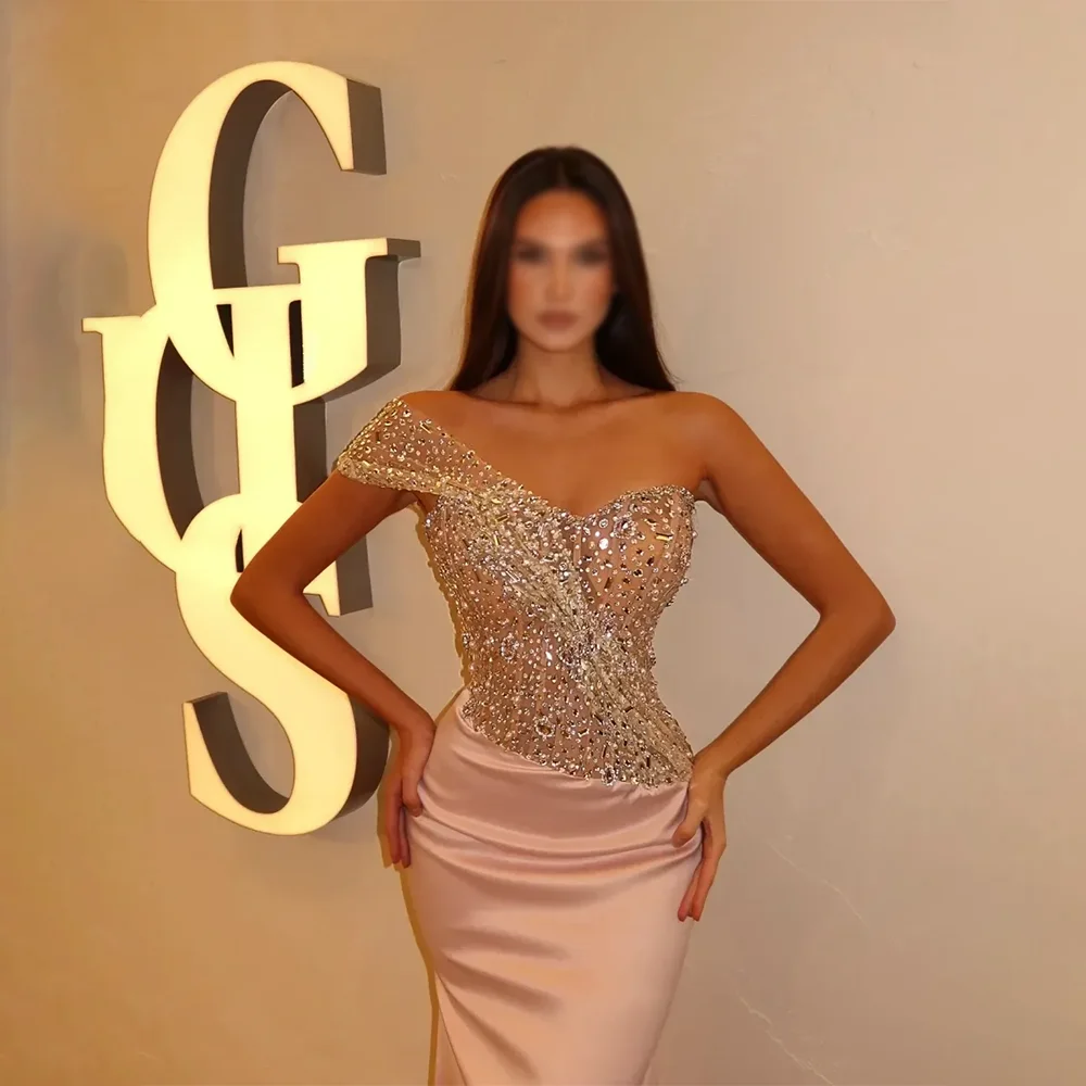 Een Schouder Lovertjes Elegante Avondjurken Formele Partij Galajurken Vloerlengte Trompet Avond Galajurken Aangepast