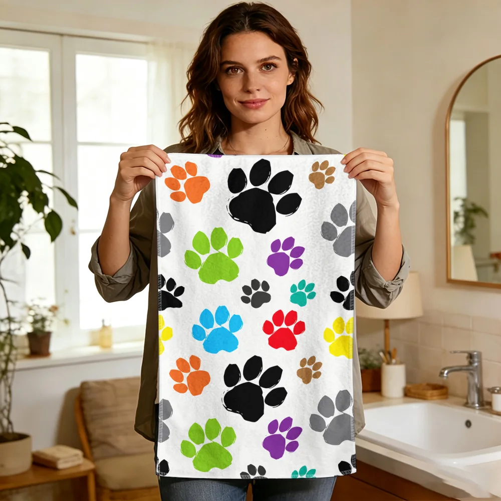 1pc/2pcs Colorful Paw Print Kitchen Towel-Super absorbent, reusable polyester dishcloths perfect for home decor, cooking, baking