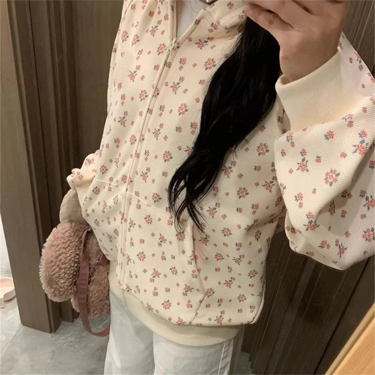 클래식 여성용 개성 풀오버 여행용 꽃무늬 프린팅 후드티 통기성 좋은 루즈핏 크루넥 스웨트셔츠 의류 활력