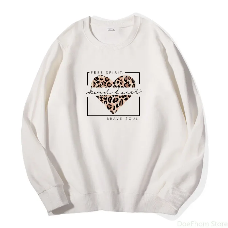 Spring Autumn Women Clothes Fashion Pullovers New Leopard Heart-shaped Sweatshirt Girl Pure Cotton Hoodies Long Sleeve Tops