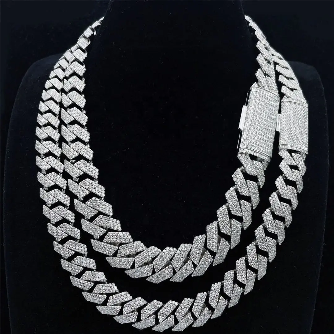 16mm 3 Rows Hip Hop Prong Setting Cuban Link Chain VVS Moissanite Diamond Necklace