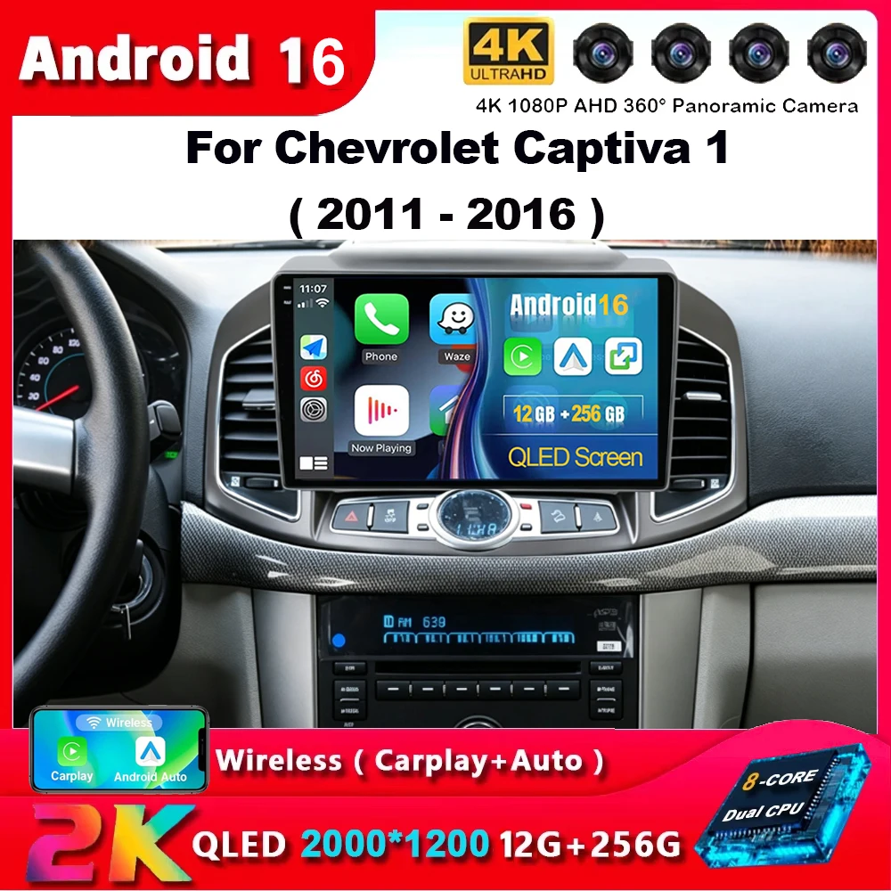 Radio para Auto Android 16 para Chevrolet Captiva 1 2011-2016, Carplay, GPS, Navegación, Pantalla, Unidad Estéreo 5G Wifi, Sin 2din, BT