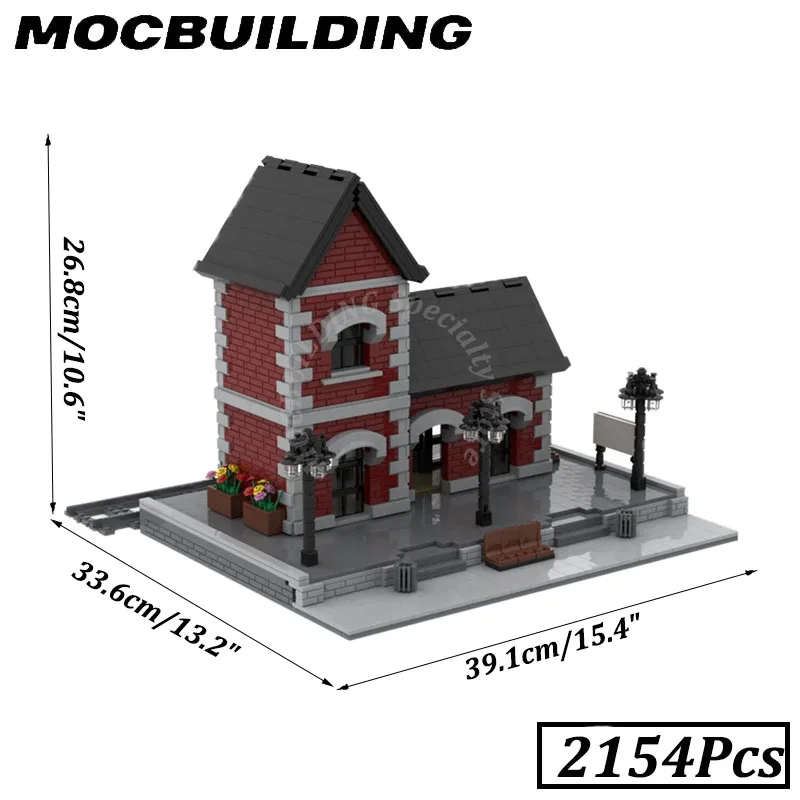 Train Station Model City Screet View Display MOC Building Blocks Bricks Construction Toys Gifts Christmas