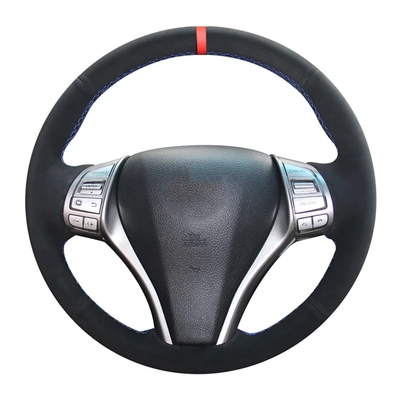 

Car Steering Wheel Cover Customized Anti-Slip Black Suede For Nissan Teana Altima X-Trail Qashqai Tiida Pulsar Navara 2014-2019