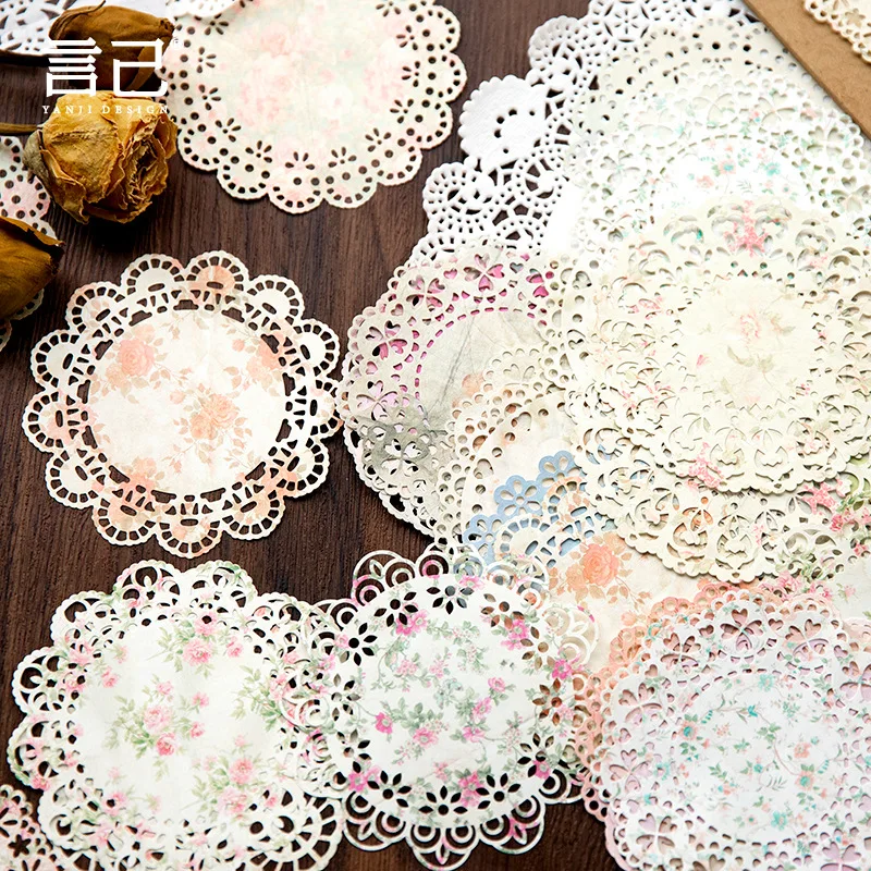 20 pcs Round Lace material paper for Decorative Diary Scrapbooking  Background paper handmade DIY Junk Journal Supplies