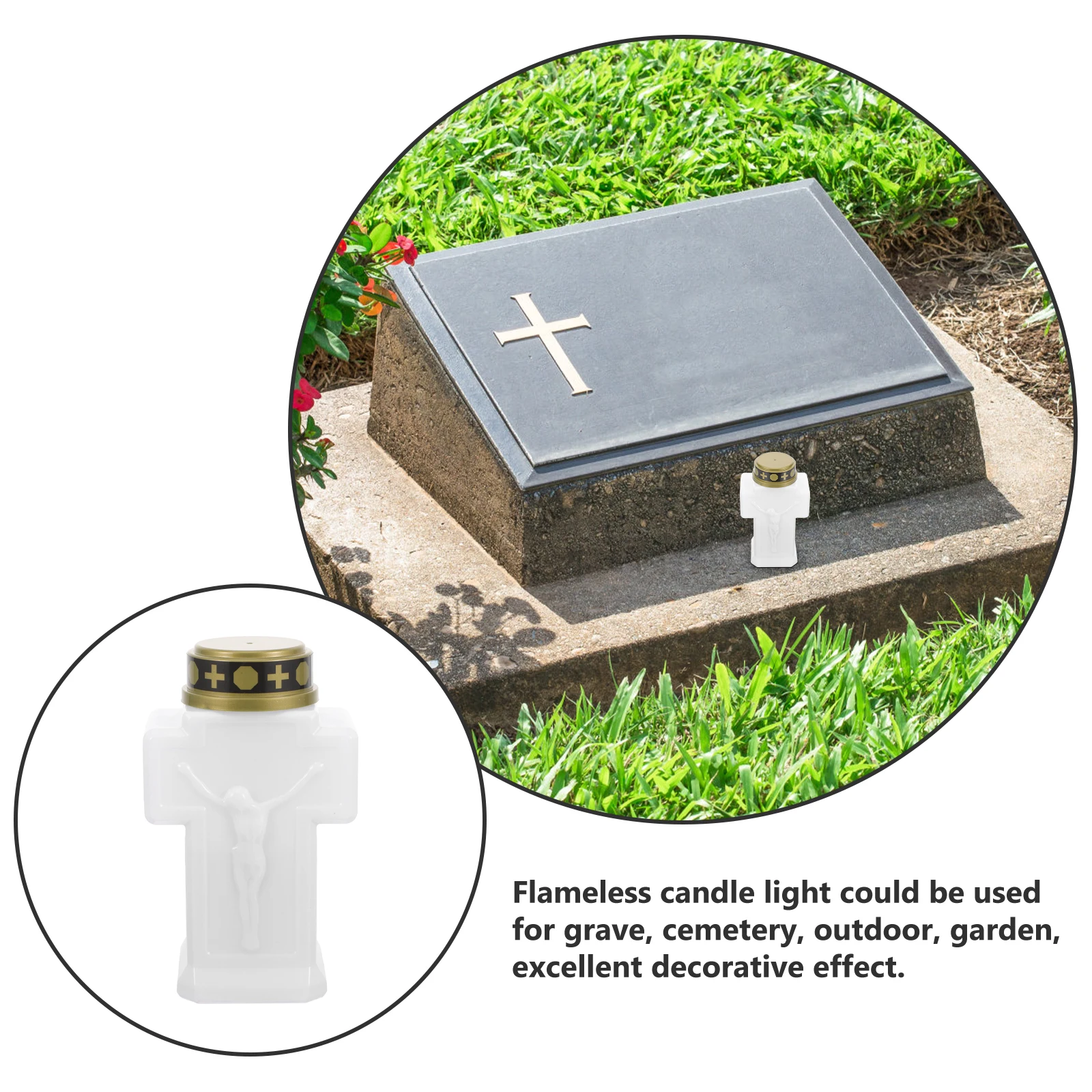 

Flameless Light Electronic Wax LED Operated White Plastic Garden Cemetery Outdoor Decorative Grave Lamp