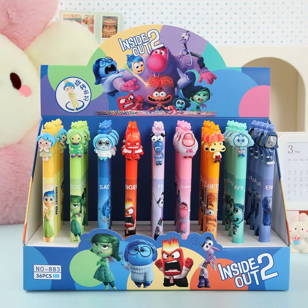 

36 шт. Disney Inside Out 2, стираемая синяя гелевая ручка, мультяшный пресс, нейтральная ручка, студенческие канцелярские принадлежности, подарок ребенку