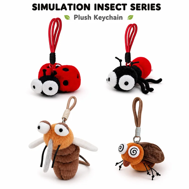 4 Inches Insect Plush Keychain Simulation Mosquito Ladybug Stuffed Doll Animal Key Ring Bag Charm Pendant Funny Toy Decor Gift