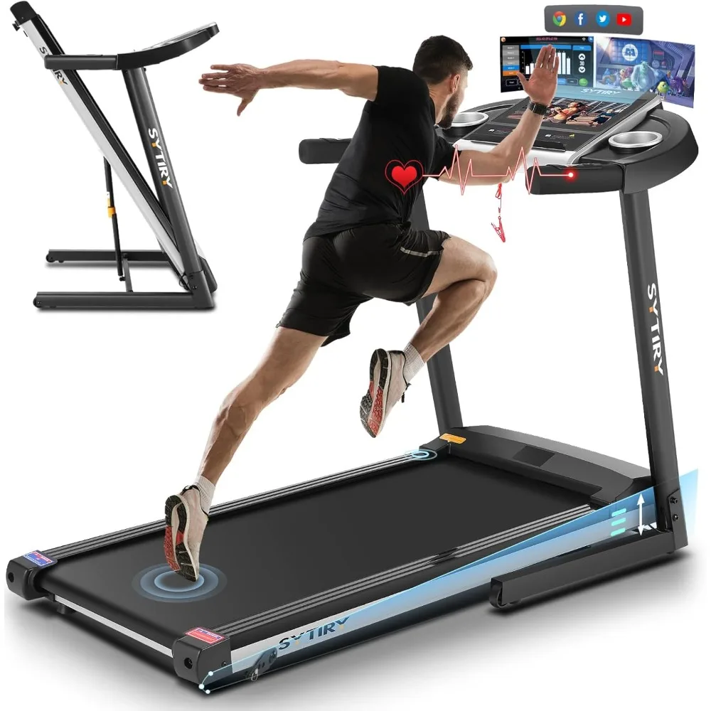 Treadmill with Touch Screen, 3.25HP Treadmills with TV and WiFi, Smart Foldable Treadmills with Music, Walking/Running Treadmill