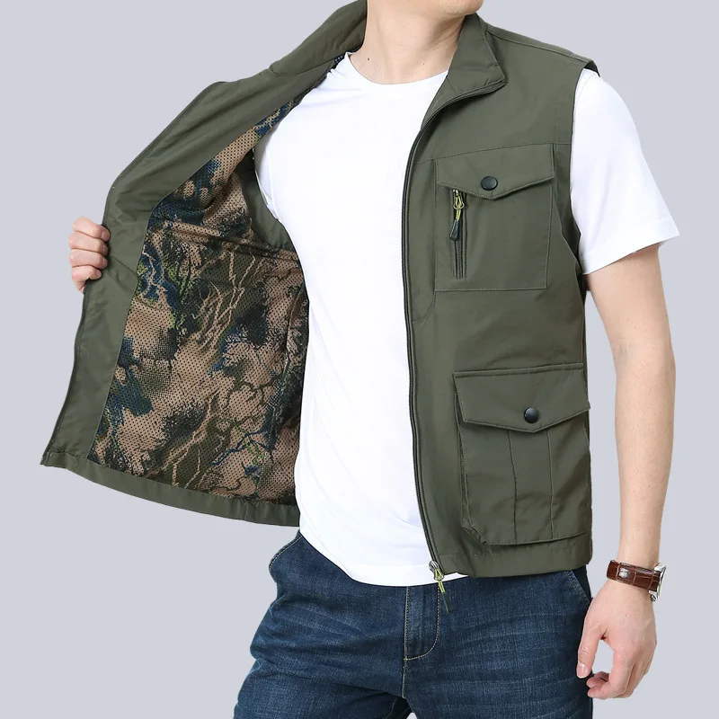 Multi functional photography camera mesh fishing vest with multiple pockets, spring style men's oversized pocket vest