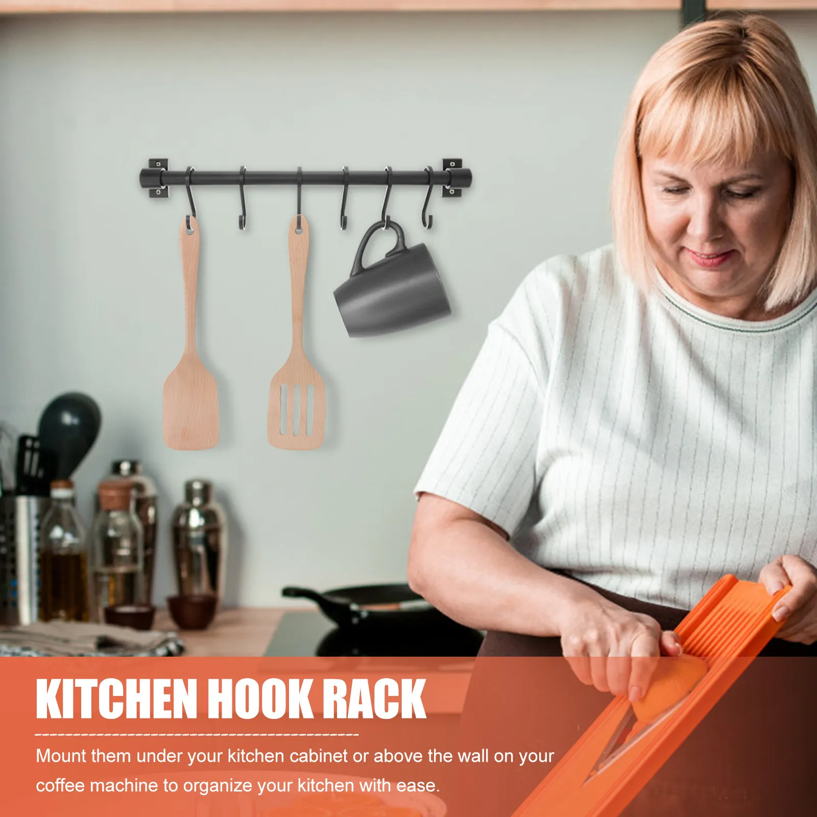 1Pcs Kitchen Hanging Hook Shelf Heavy Duty Wall Mounted Utensil Rack for Cookware Measuring Spoons Coffee Machine Area