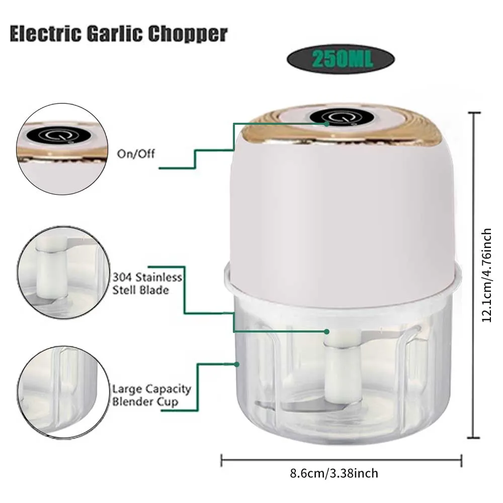 Electric Mini Garlic Machine with Safety Function, Vegetable Chopper, Portable Small Food, 100ml USB