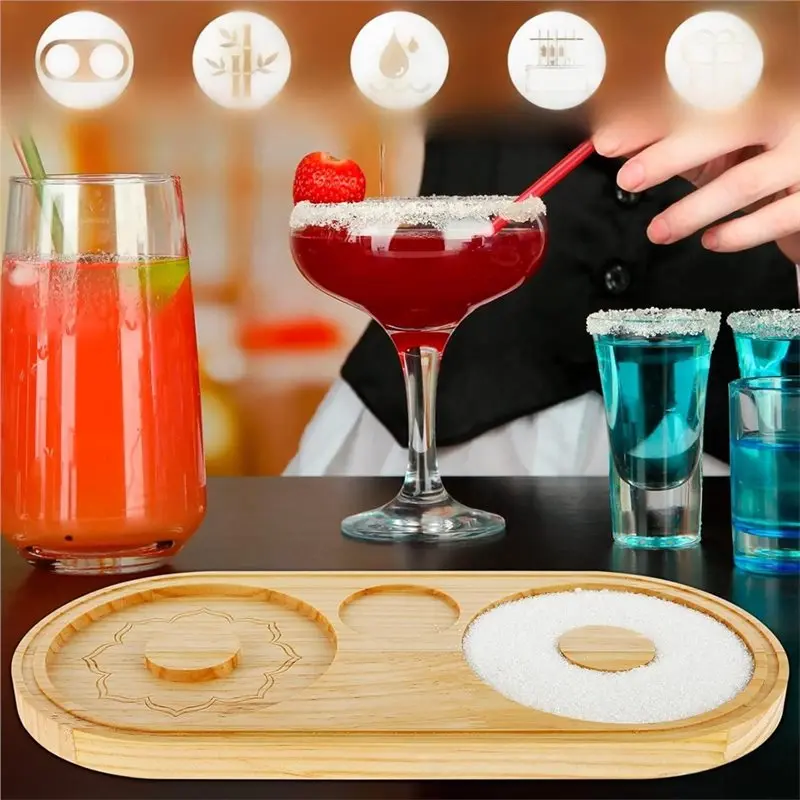 AB41-Wood Sugar Salt Rimmer Bartender Tool Double Plate Bar Glass Rimmer Salt Box Spice Container For Cocktail