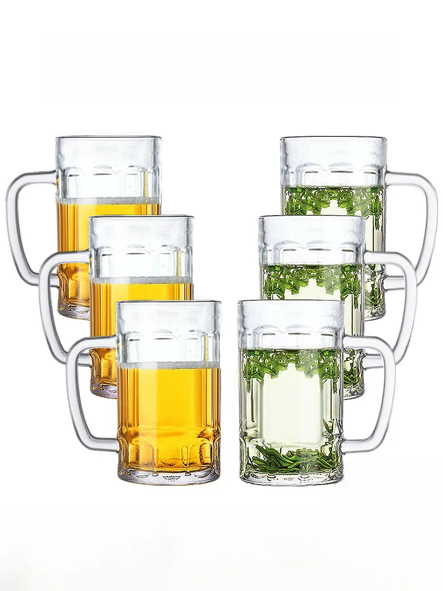 耐熱ガラス製ハンドル付きビール・お茶用カップセット、家庭用、ポーカールームや茶室での落下防止