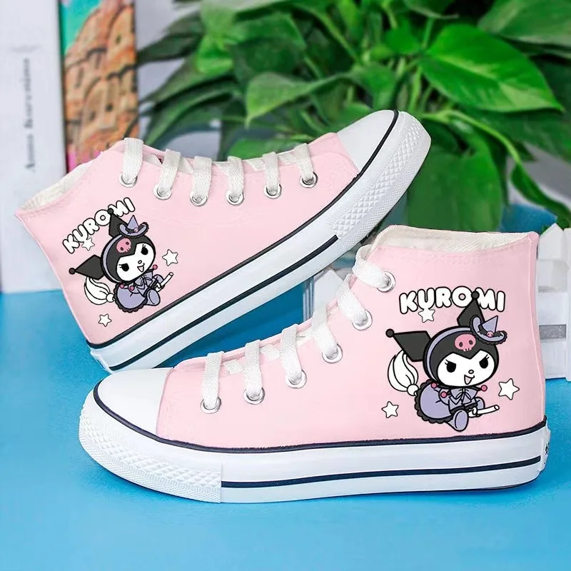 

Pink Kuromi Print Women Shoes Korean High Top Canvas Sneakers Spring Autumn New Sky Blue Cinnamoroll Graffiti Casual Kids Shoes