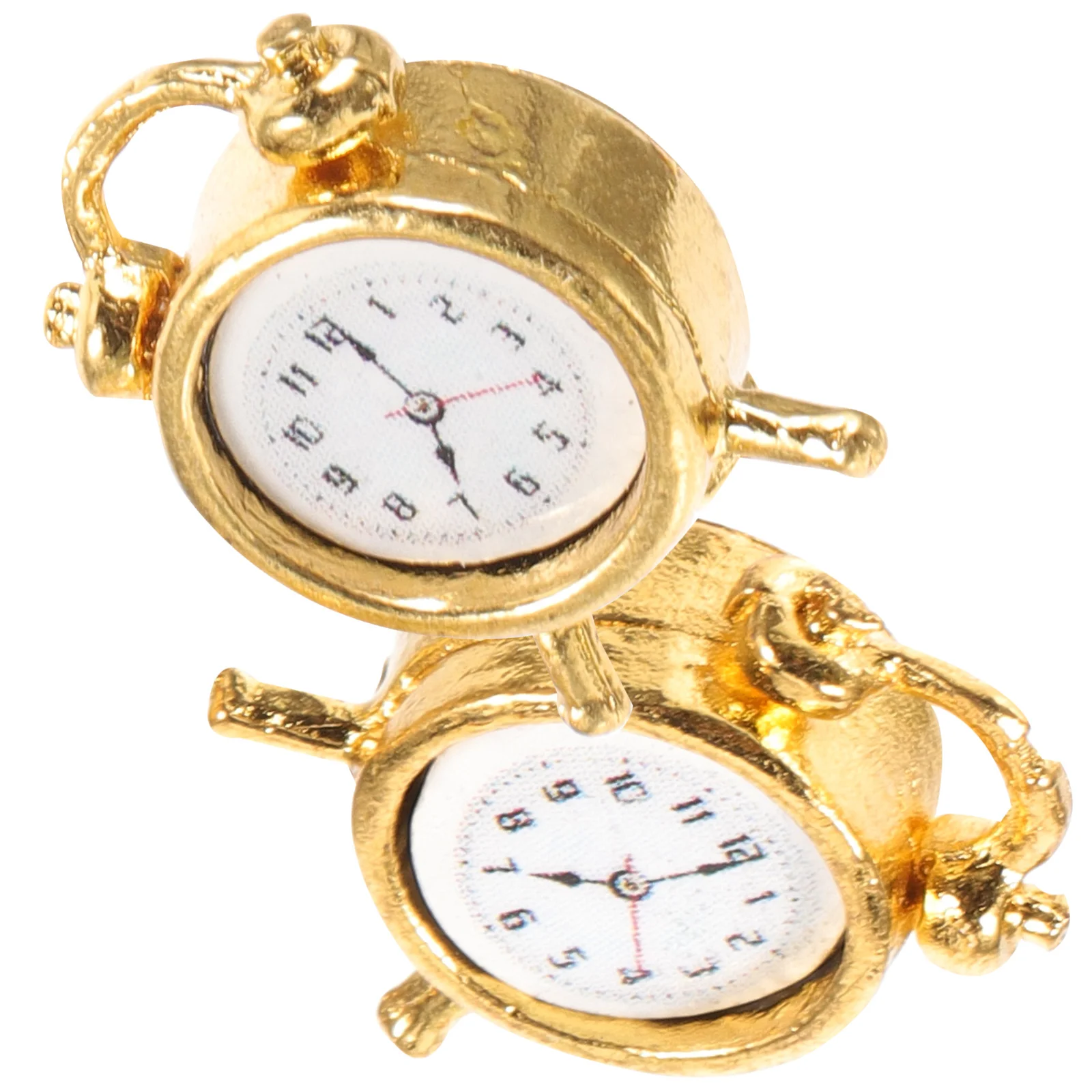 2 Pcs Travel Clock Mini Alarm Toy Miniature Decor Small Clocks Golden Alloy Toddler