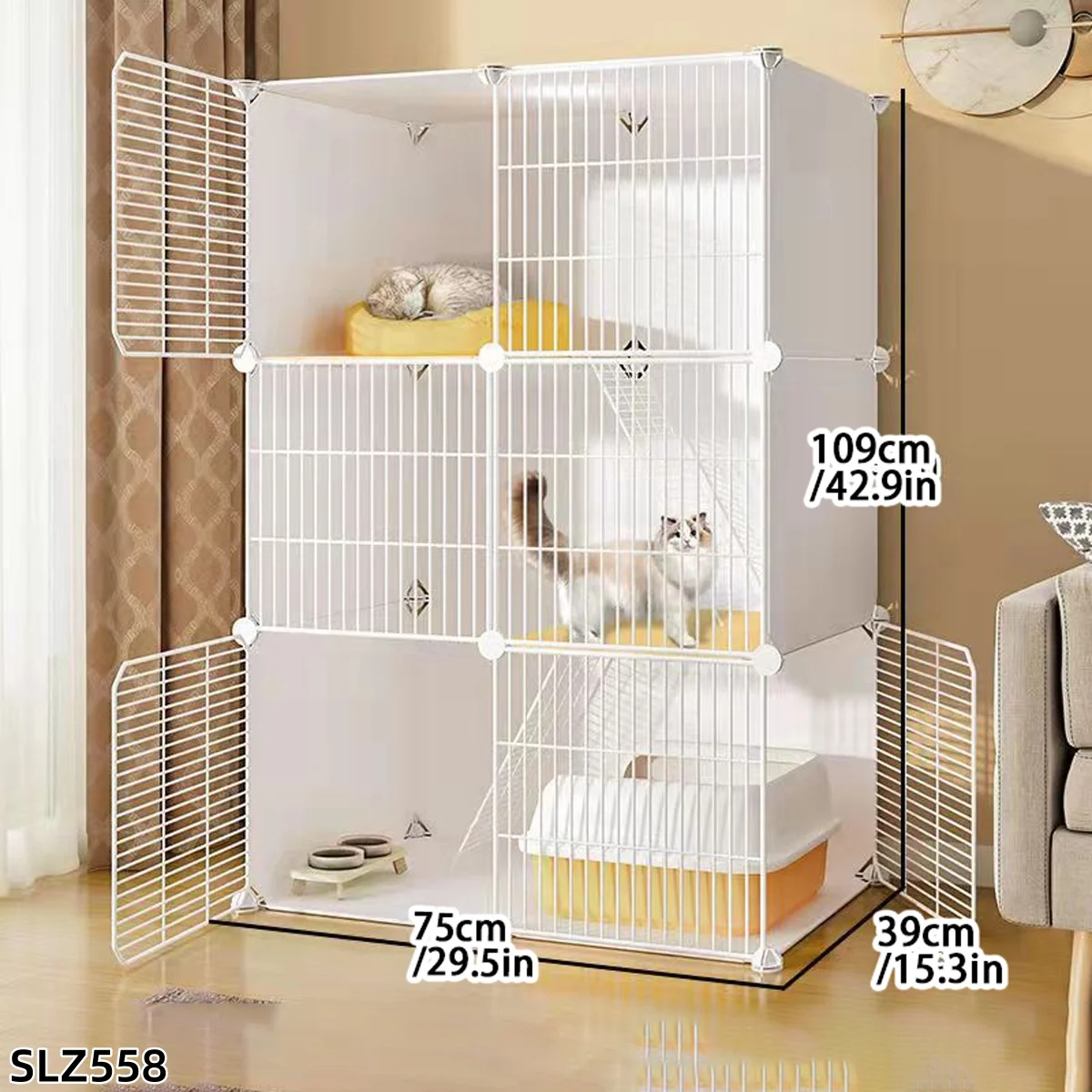 Cat Cage for Home Use, Indoor Cat Cabinet, Small Cat Villa, Free Space with Integrated Toilet, Multi-Layer Cat House