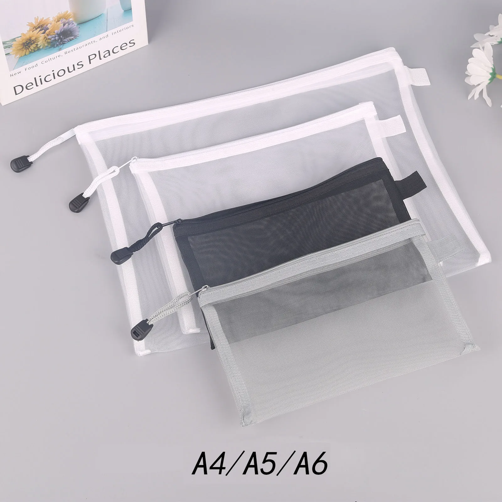 Bolsa de malla con cremallera para archivos, carpeta impermeable con cremallera A4 A5, bolsa de almacenamiento de juguetes, herramientas de almacenamiento, bolsa de organización cosmética, suministros de oficina, 3 uds.