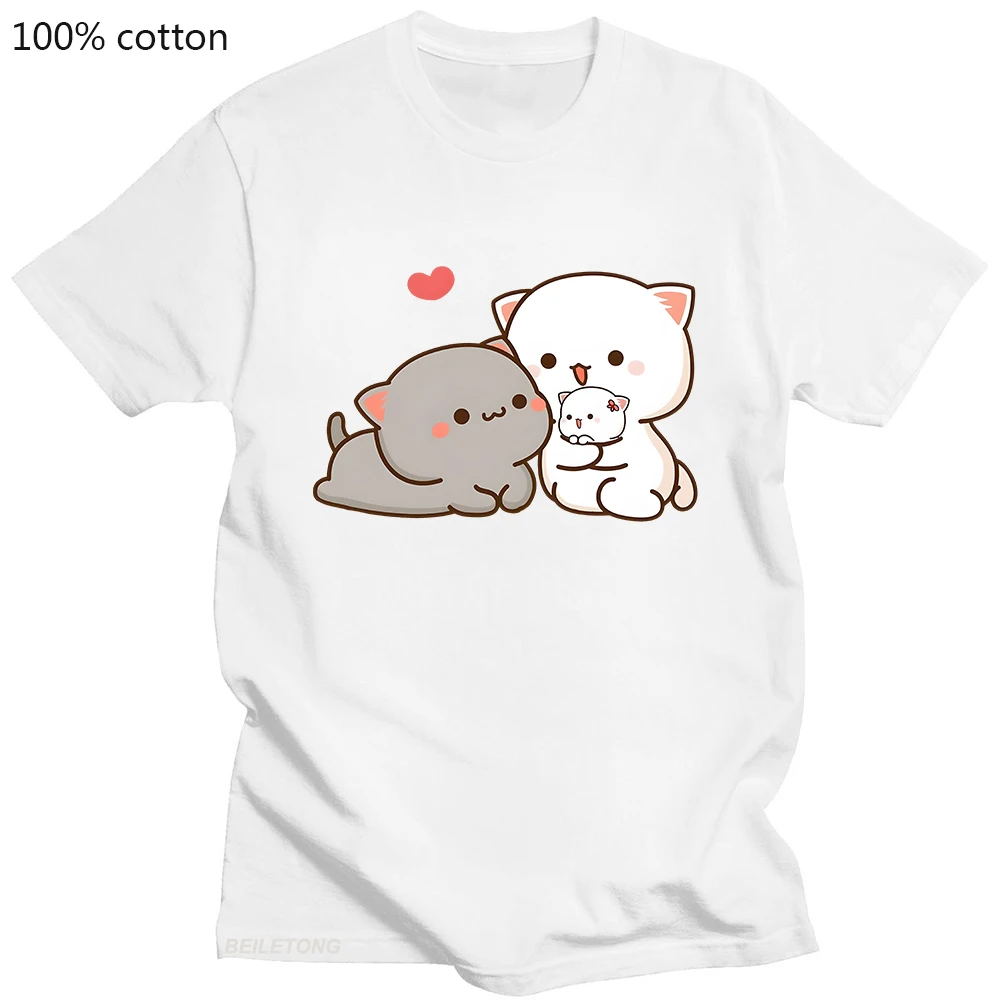 

Забавные модные футболки Mochi Peach Cat Peachcat, женские топы в стиле Харадзюку, футболка с круглым вырезом, летняя футболка большого размера, футболка из 100% хлопка