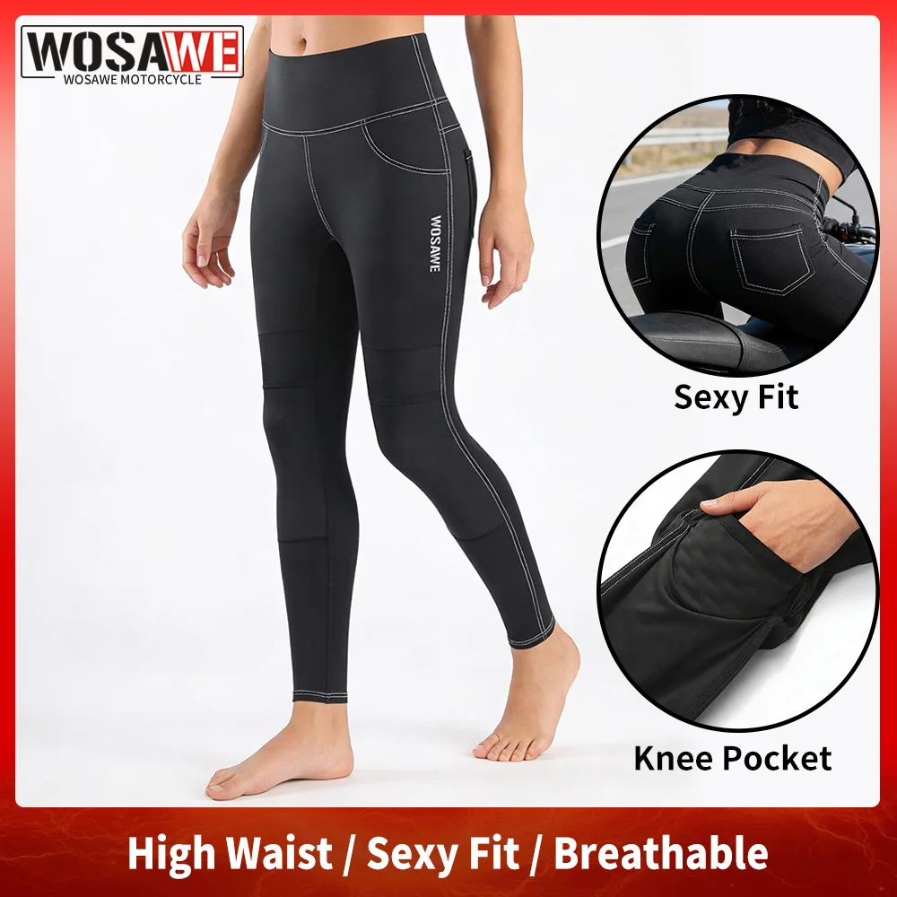 

Женские брюки в мотоциклетном стиле WOSAWE, повседневные брюки в байкерском стиле, облегающие дышащие брюки, женские леггинсы для бега, йоги и фитнеса