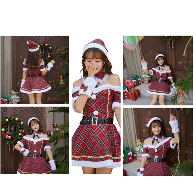 

Christmas Cosplay Santa Claus Costume Adult Women Fantasy Xmas Lolita Dress Hat Belt Outfits Halloween Carnival Party Suit