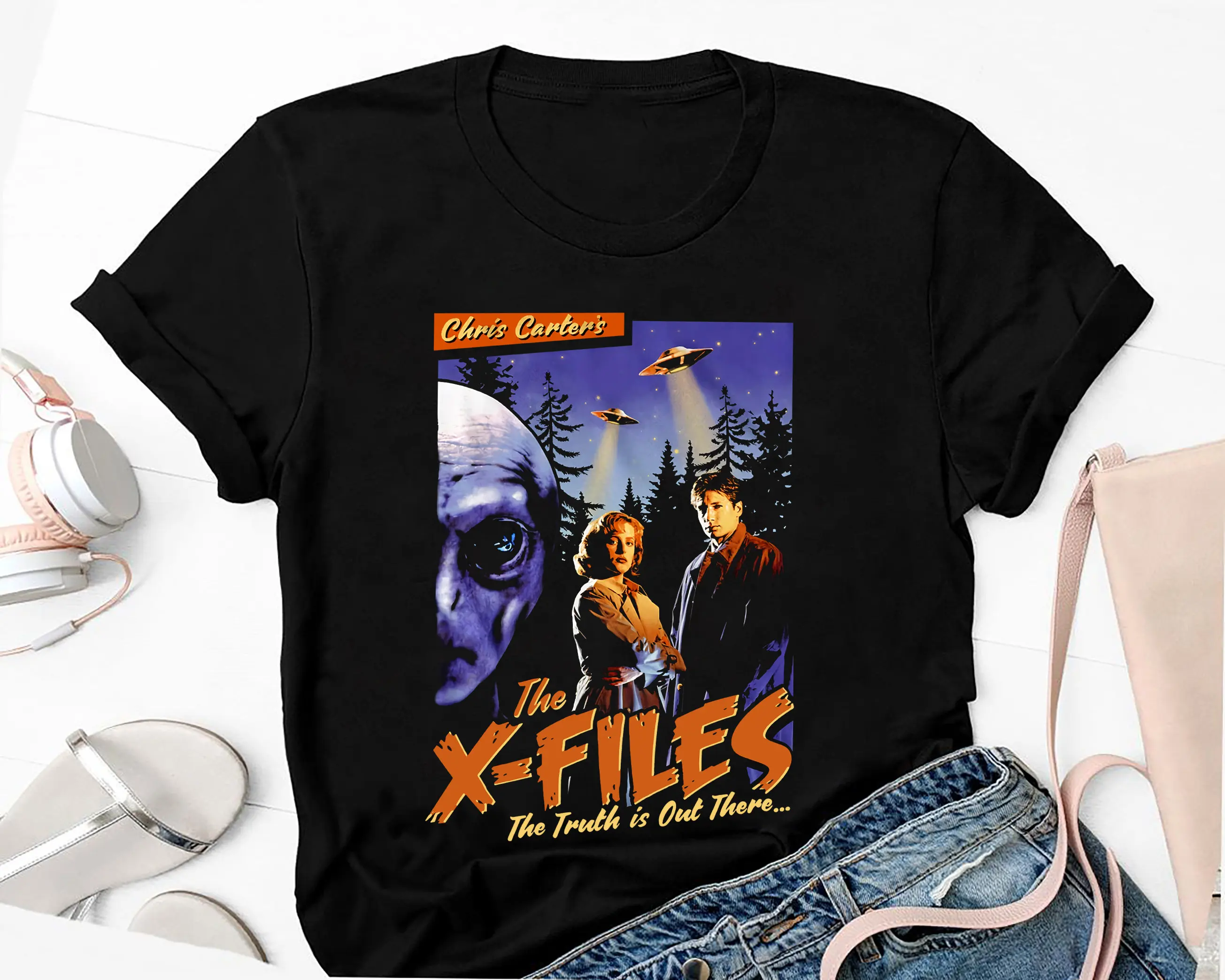 Vintage Poster The X Files Truth Is Out There T Shirt Movie Fan Mulder And Scully Alien UFO