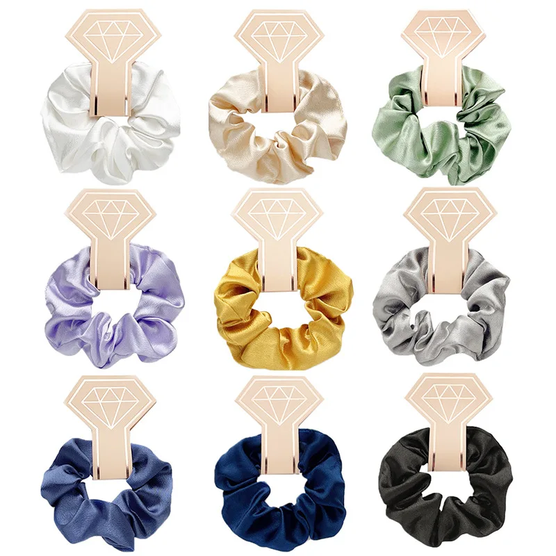 12Pcs/Lot Crown Card Hair Band Silk Satin Large Scrunchie Wedding Party Gift Solid Color Head Tie Styling Accessories HA2647