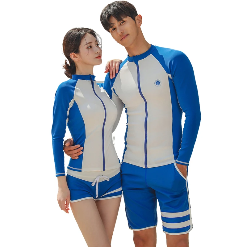 

Fashion Couples Swimsuits Women Men Surfing Swimming Suits Lovers Swimwear Plus Size Beachwear Summer Long Sleeve Rashguard