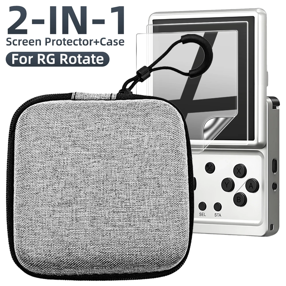 Bag+Film for ANBERNIC RG Rotate - Soft Full Coverage Screen Protector & EVA Portable Storage Case for RG Rotate Accessories
