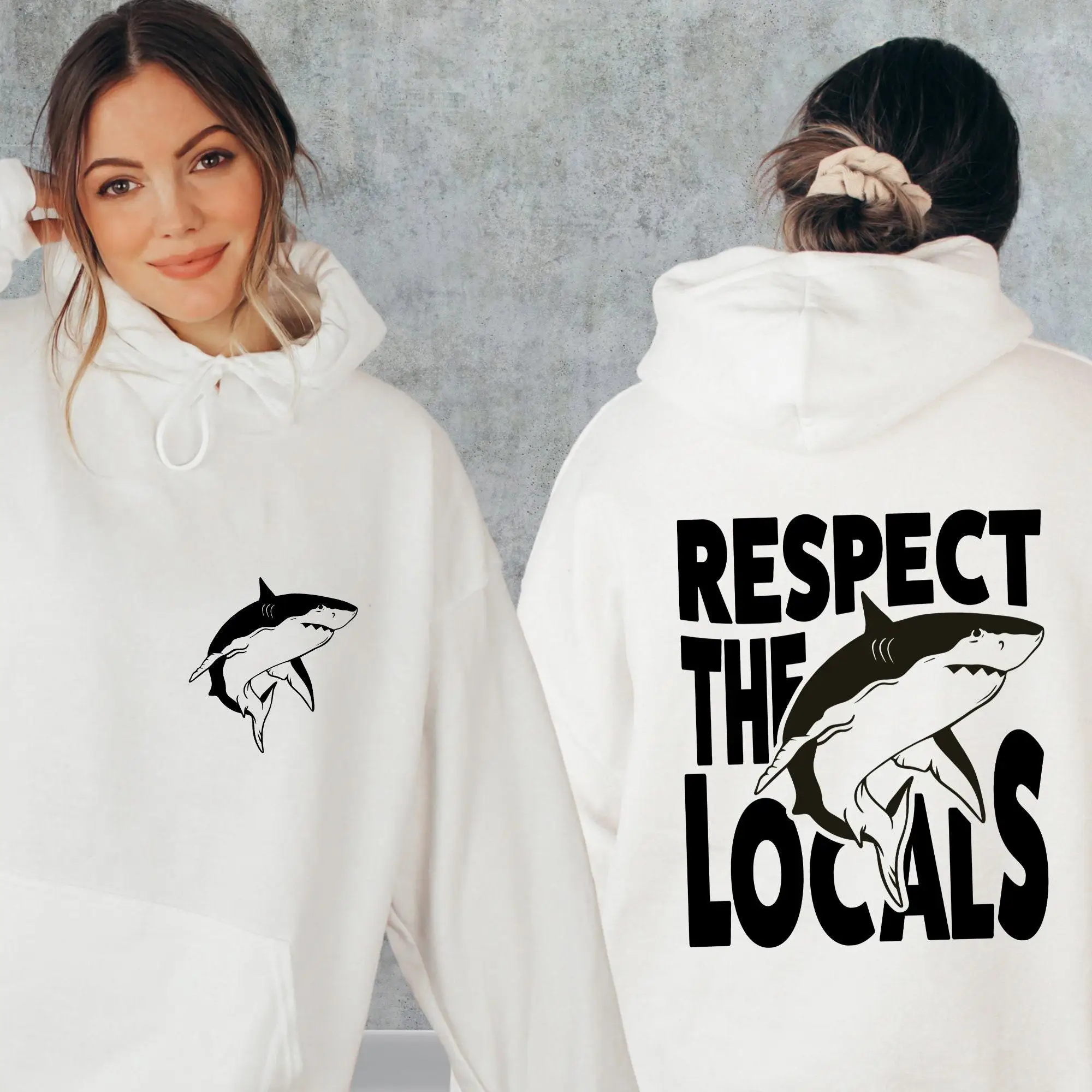 

Respect The Locals Shark Hoodie Men's and Women's Long Sleeve Sweatshirt Pullover Y2k Tops Autumn and Winter Clothing Hoodies
