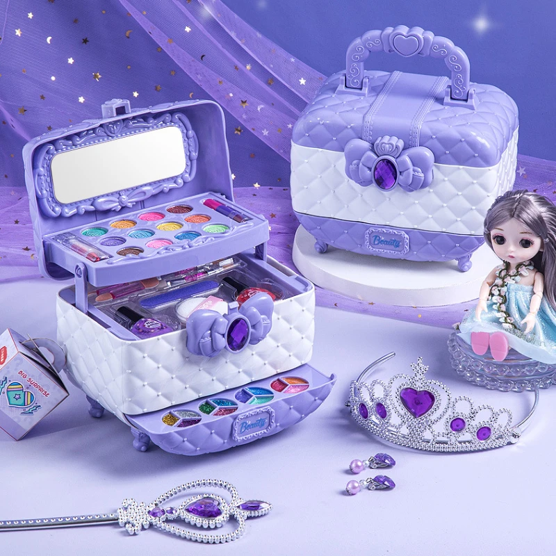 مجموعة ألعاب مكياج الأميرة المحمولة، حقيبة مستحضرات تجميل لطيفة للأطفال للعب التظاهري، مجموعة مكياج أنيقة هدية عيد ميلاد للأطفال #6