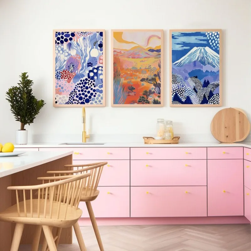 1PC frameless decorative art print,Midcentury Modern Abstract Western Botanical Sunset Poster Japanese Landscape Canvas Painting